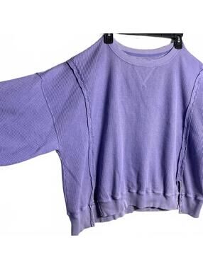 American Eagle Oversized Lived-In Lilac Cotton Waffle Knit Wide Neck Sweatshirt